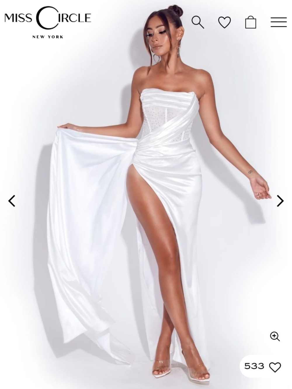 Holly White Crystallized Corset High Slit Satin Gown